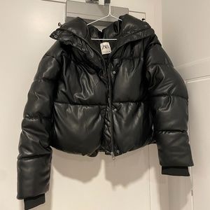 Women Black Leather Puffer from Zara